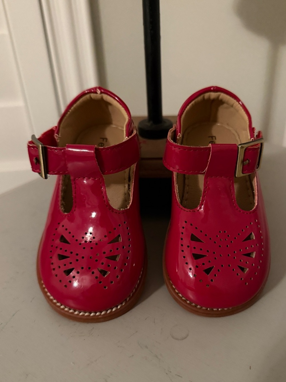 Girls' Patent Red T-Strap Dress Shoes with Buckle Closure